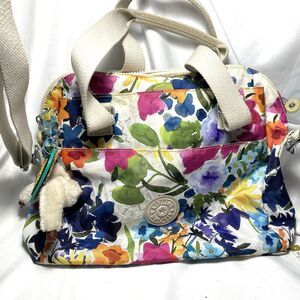 Kipling Felicity Floral Shoulder Bag Power Crossbody Monkey Charm 14x10x6